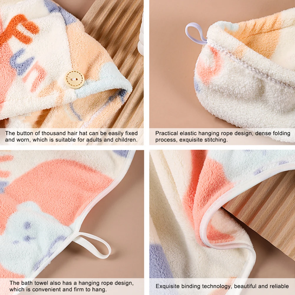 

Beach Coral Fleece Bath Towel Kit Home Bear Pattern Hair Turban Spa Super Absorbent Shower Soft Swimming Cartoon Cute Easy Clean