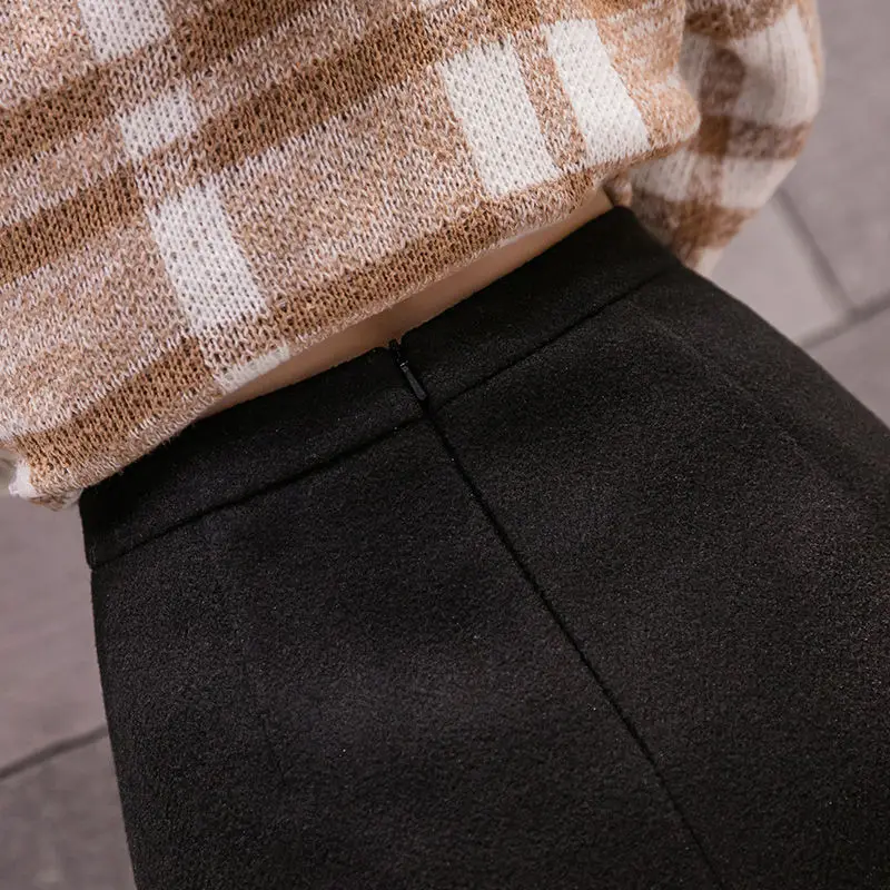 

High waist wool skirts for women 2020 autumn winter Chic korean style women's mini skirts single button femme jupes woolen saias