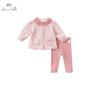 DB14835 dave bellaосенние модные комплекты одежды с цветочным принтом и рюшами для маленьких девочек милые комплекты для детей Детский костюм из 2 предметов