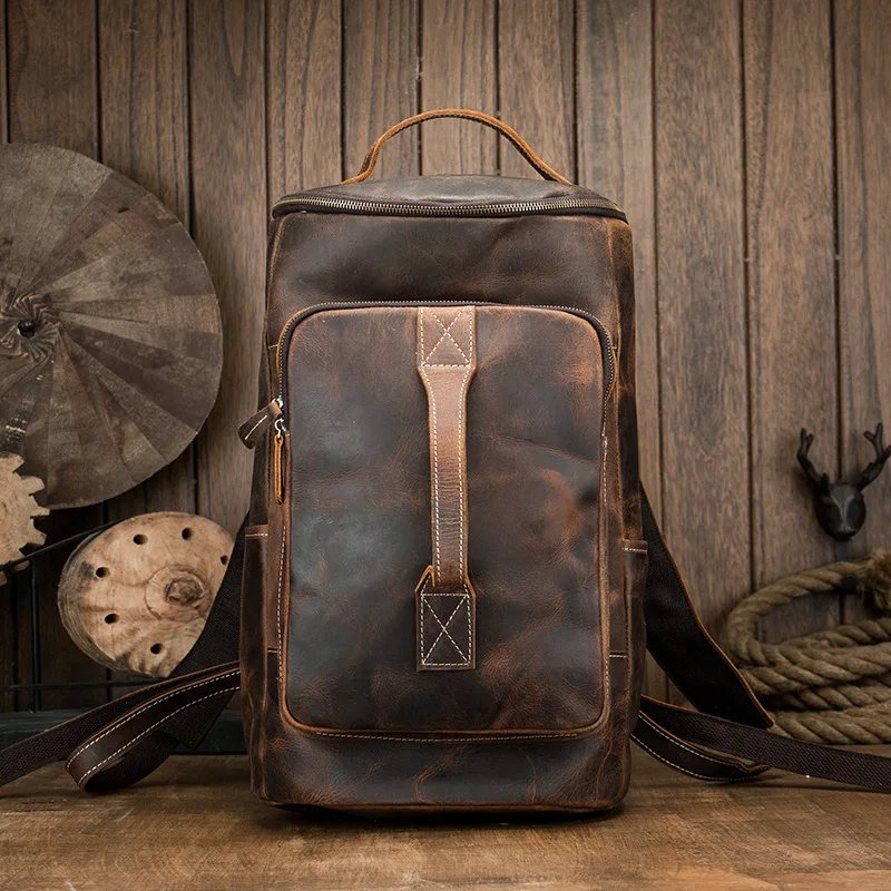 

Newsbirds Old Fashion Leather Backpack For Travel Bagpack Travelling Hand Bag Genuine Leather Men Women Male Designer Backpacks