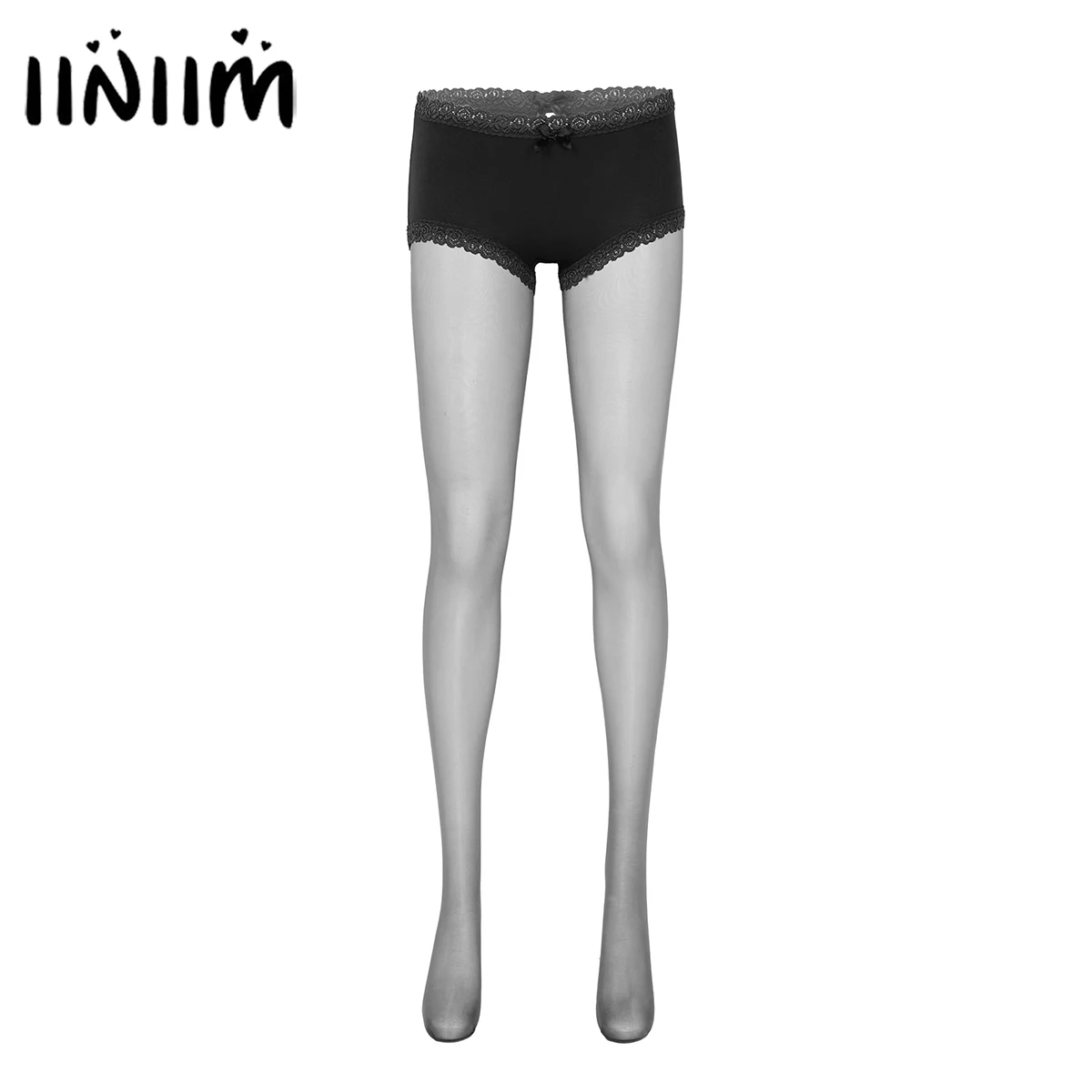 

Women Ladies Glossy Lace Trim See-through Pantyhose Underwear Summer Elastic Waistband Sheer Stockings Tights Leggings