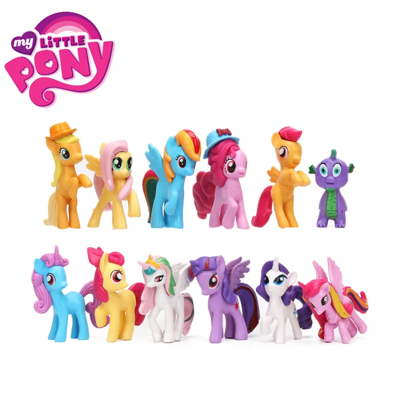 12 шт. игрушки My Little Pony Радуга Единорог мини лошадь ПВХ Фигурки сверкать драконы