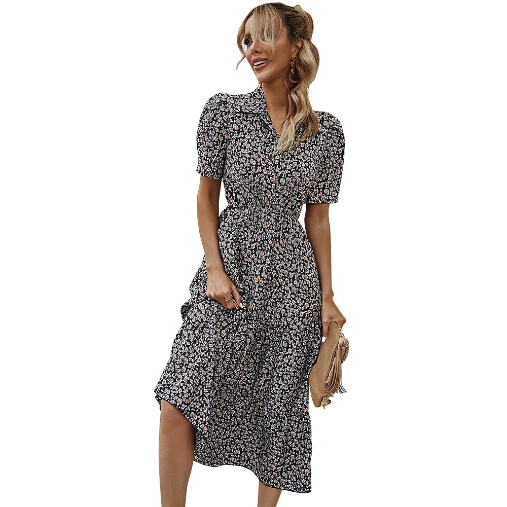 

Fashion Women's Short Sleeve Dress 2022 Summer Shirt Dress Print Floral Dresses