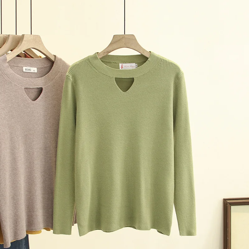 

Women's Clothing Sweater Plus Size Autumn Winter 2021 Fashion Basic Jumper Slim Long Sleeve O-Neck Hollow Out Knitted Pullovers