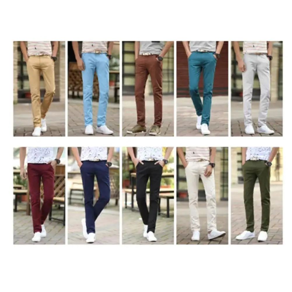 

2020 Fashion Casual Men Solid Color Pockets Cotton Long Pants Plus Size Straight Trousers