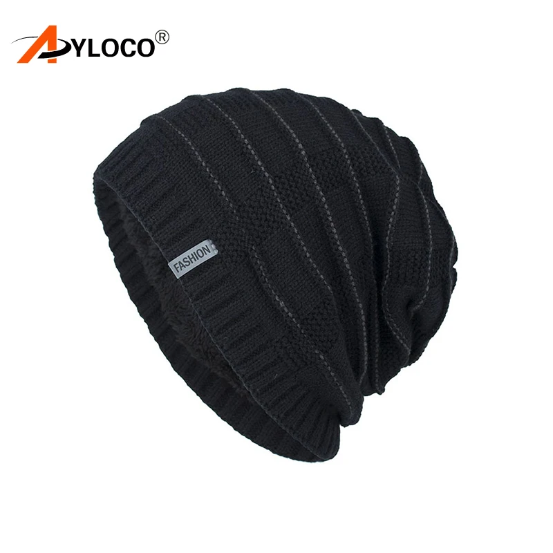 

Winter Hat Men Solid Color Knitting Wool Beanies Autumn Winter Warm Comfortable Hat Outdoor Ski Hiking Thick Cotton Hats