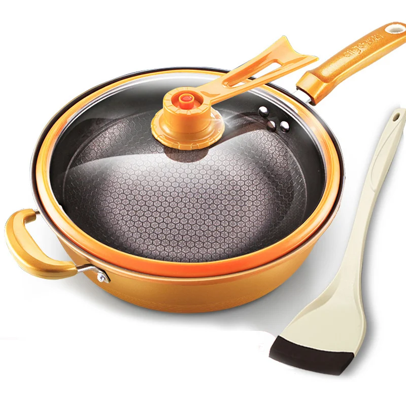 

Kitchen Pot 32cm Iron Frying Pan Heat-preserve Vacuum Pot Boiling Cease-fire Health Preservation Pan Cooking Wok Pan with Uprigh
