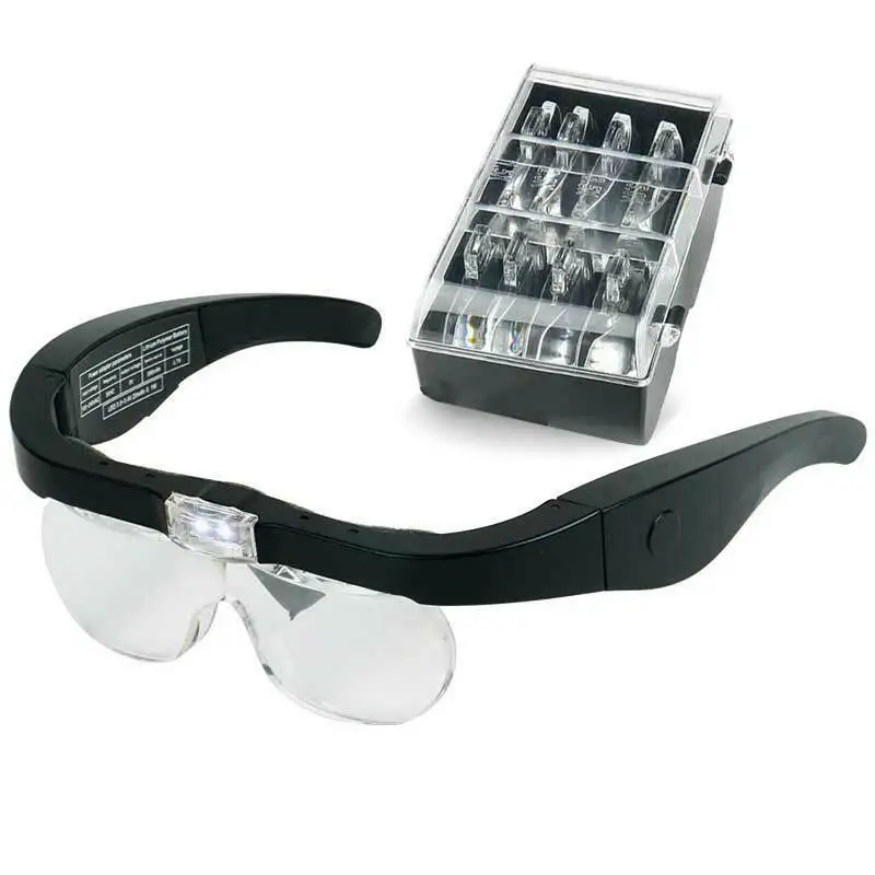 

1.5X-5.0X носить увеличительное очки USB Перезаряжаемые светодиодный Лупа с подсветкой для наращивания ресниц чтения ювелиров Часовщик Ремонт