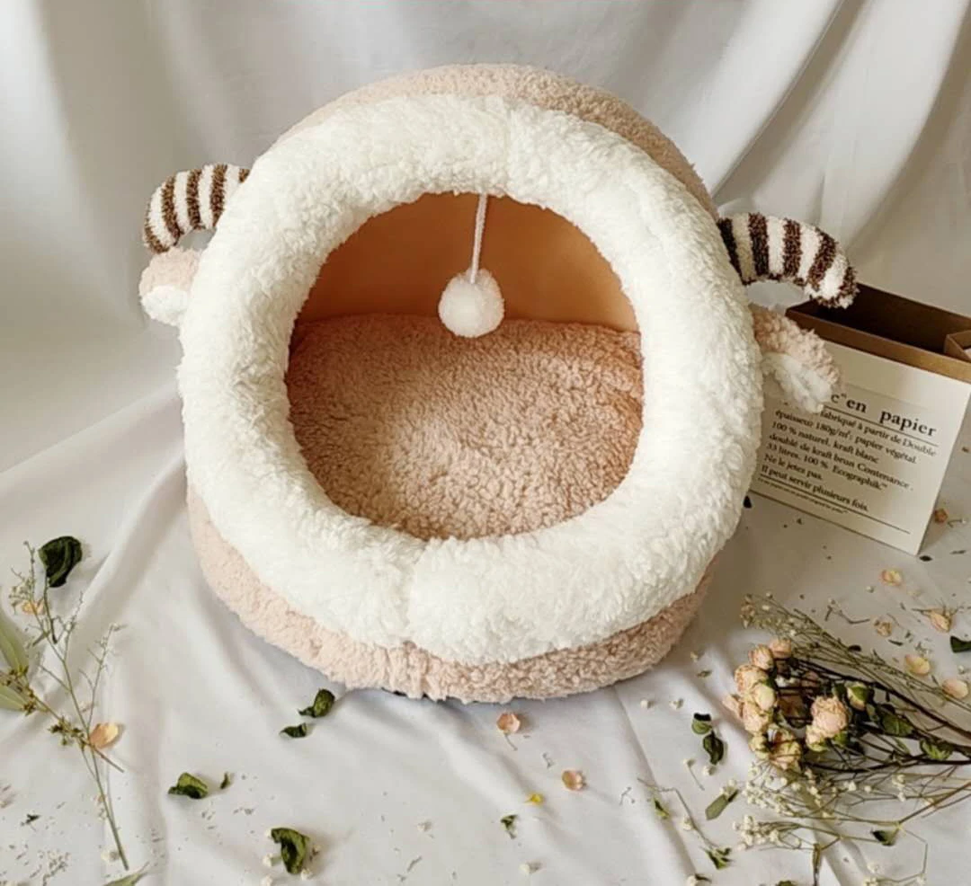 

New Warm Pet Cat Bed Lamb Wool Dog House Kitten Cozy Sleeping Mat Luxury Fluffy Cushion Soft Kitten Cave Winter Cat Accessories
