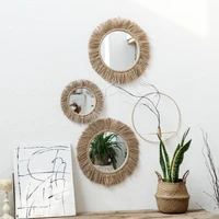 nordic mirror handmade decorative wall mirror tapestry hemp rope circular homestay for living room boho decor espejos de pared