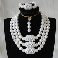 dudo store white shell pearl jewelry set 14 mm african beads jewellery 3 layers with big balls in the necklace middle romantic