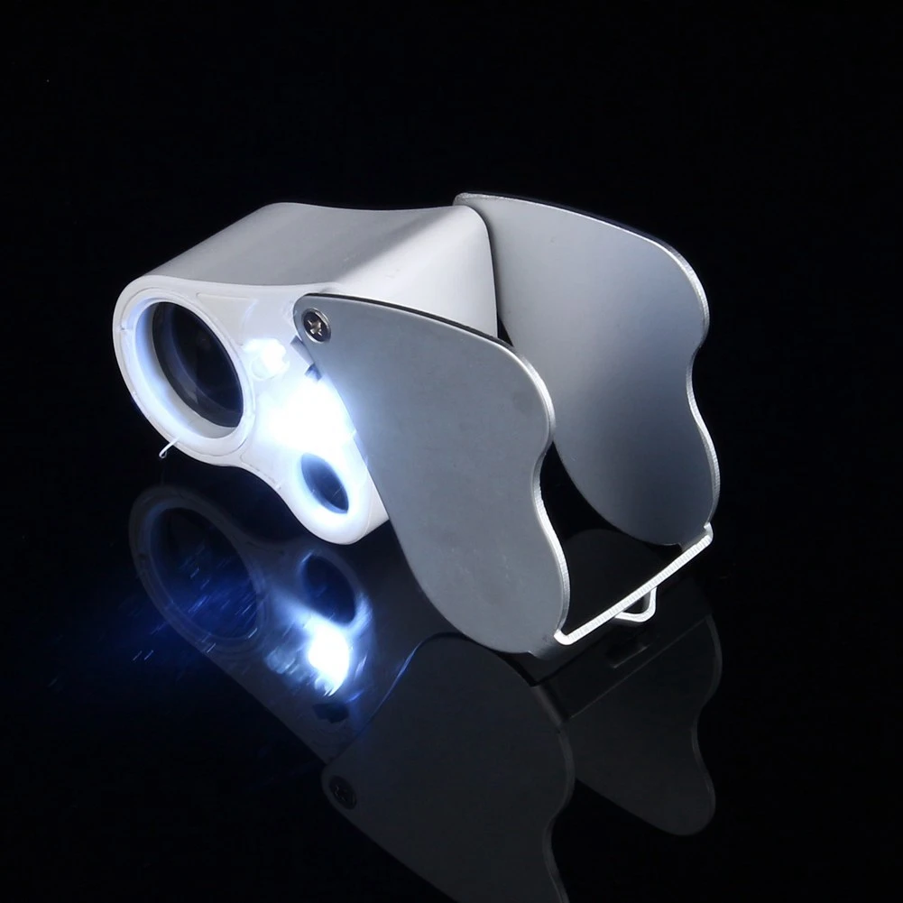 30X 60 Illuminated Magnifier Glass Loupe Lam Appraisal Double Lens Crafts Appreciation Magnifying LED Light Jewelry Mirror | Инструменты