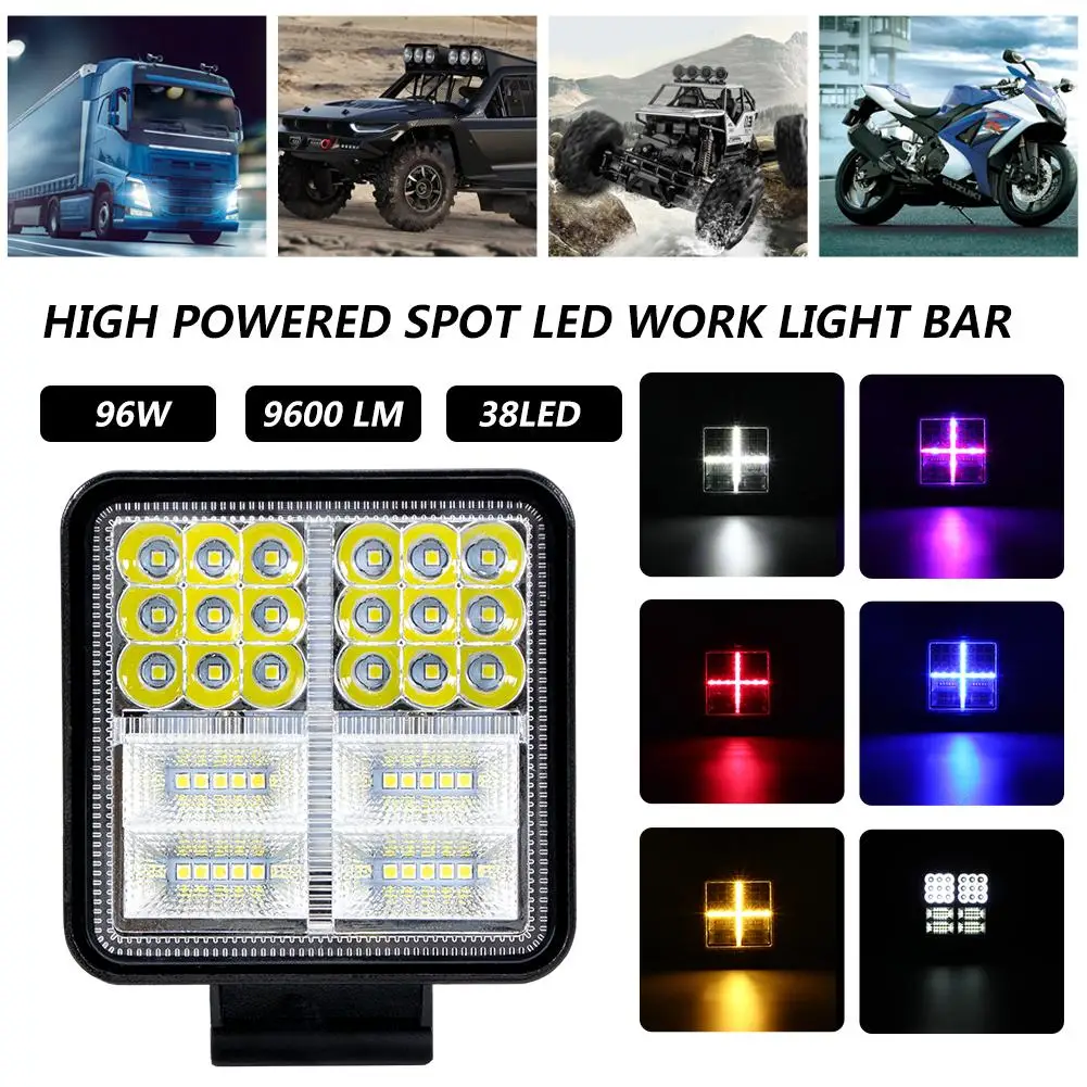 

96W Dual Colors Car LED Work Light 12-36V SpotLED Headlight Bar OffRoad Truck Tractor Boat Trailer SUV DRL Fog Lamp