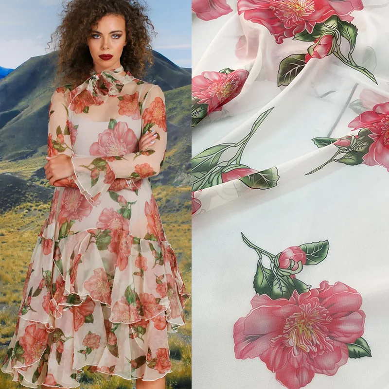 

2021 European/American style brand chiffon fabric digital printing DIY clothing fashion sewing spring/summer fabric