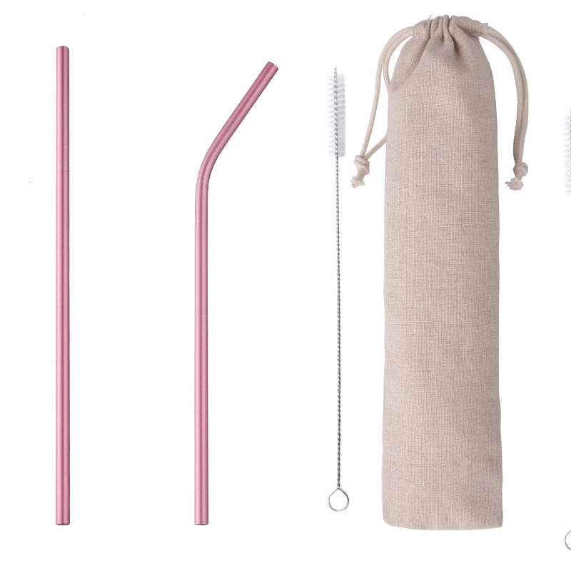 10 шт из нержавеющей стали яркая соломинка для питья с Pounch и Очиститель Щетка бар аксессуары