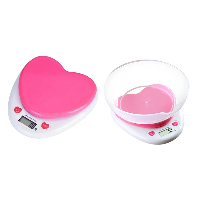 

3 Kg/0.1G Portable Heart Shape Digital Kitchen Scale LCD Monitor Auto Zero for Measuring Weight Food Water Powder