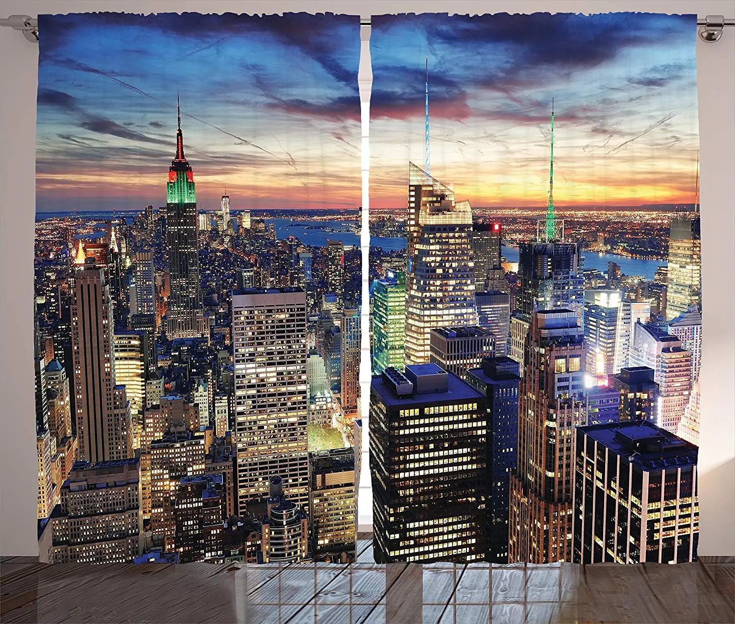 Нью Йорк занавески Skyline of NYC с городскими небоскребами на закате рассвет уличная