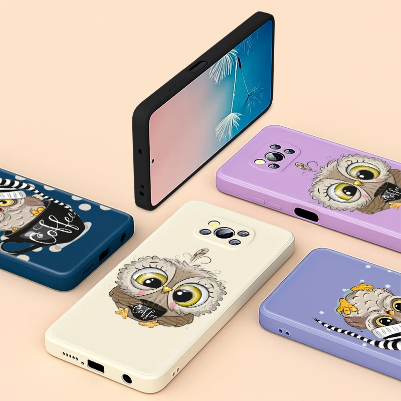 

Lovely Owl Cartoon Coffee For Xiaomi X3 C3 F3 X2 M2 GT NFC Pro 5G Liquid Soft Cover Phone Case