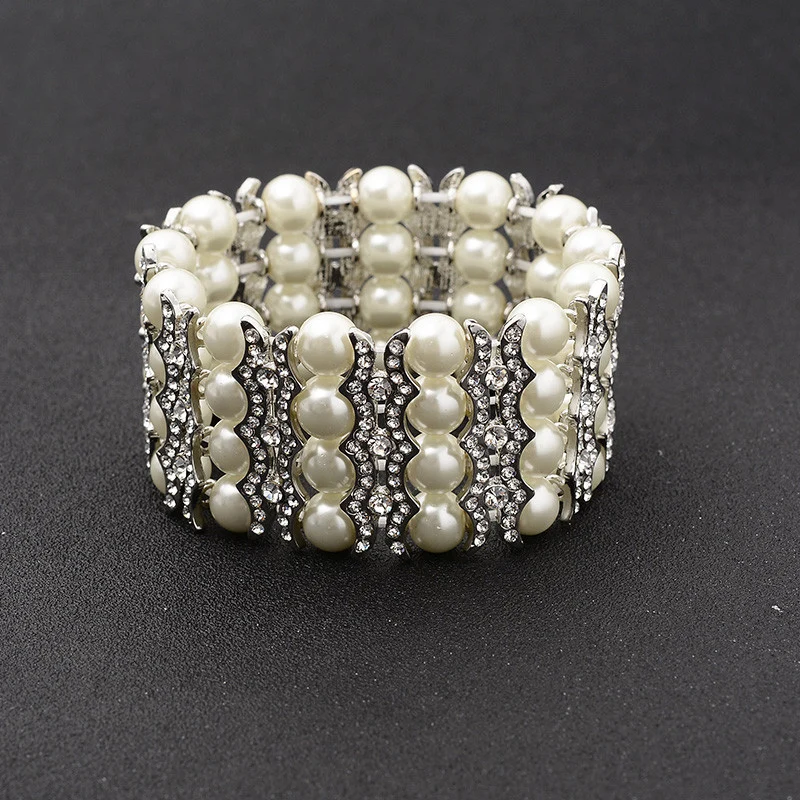 SLBRIDAL прозрачный браслет для невесты стразы Кристальный жемчуг растягивающийся