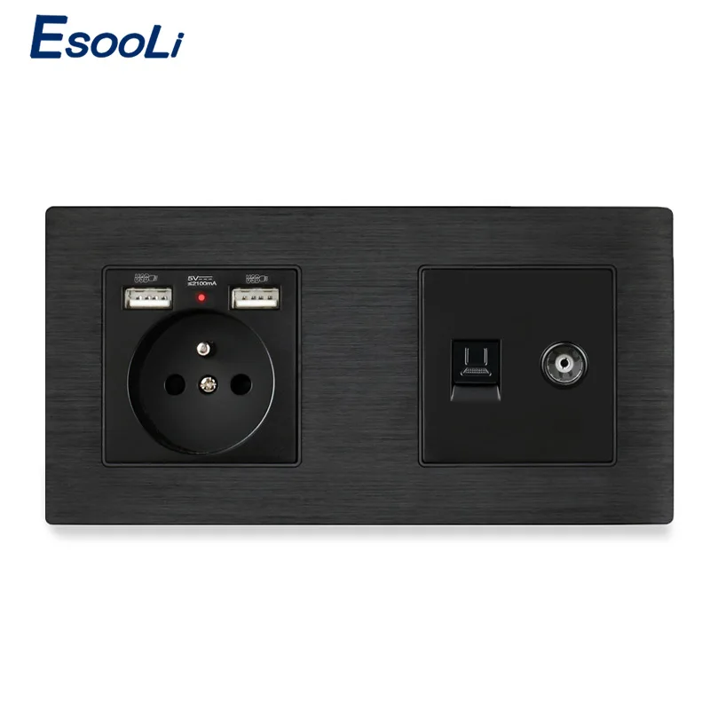 Французская алюминиевая металлическая панельная розетка Esooli с разъемом USB RJ45 для