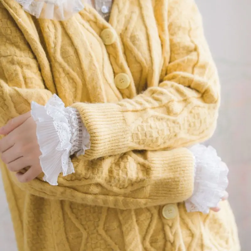 Готический Ретро черный съемный рукав Ложные манжеты Многослойные оборки