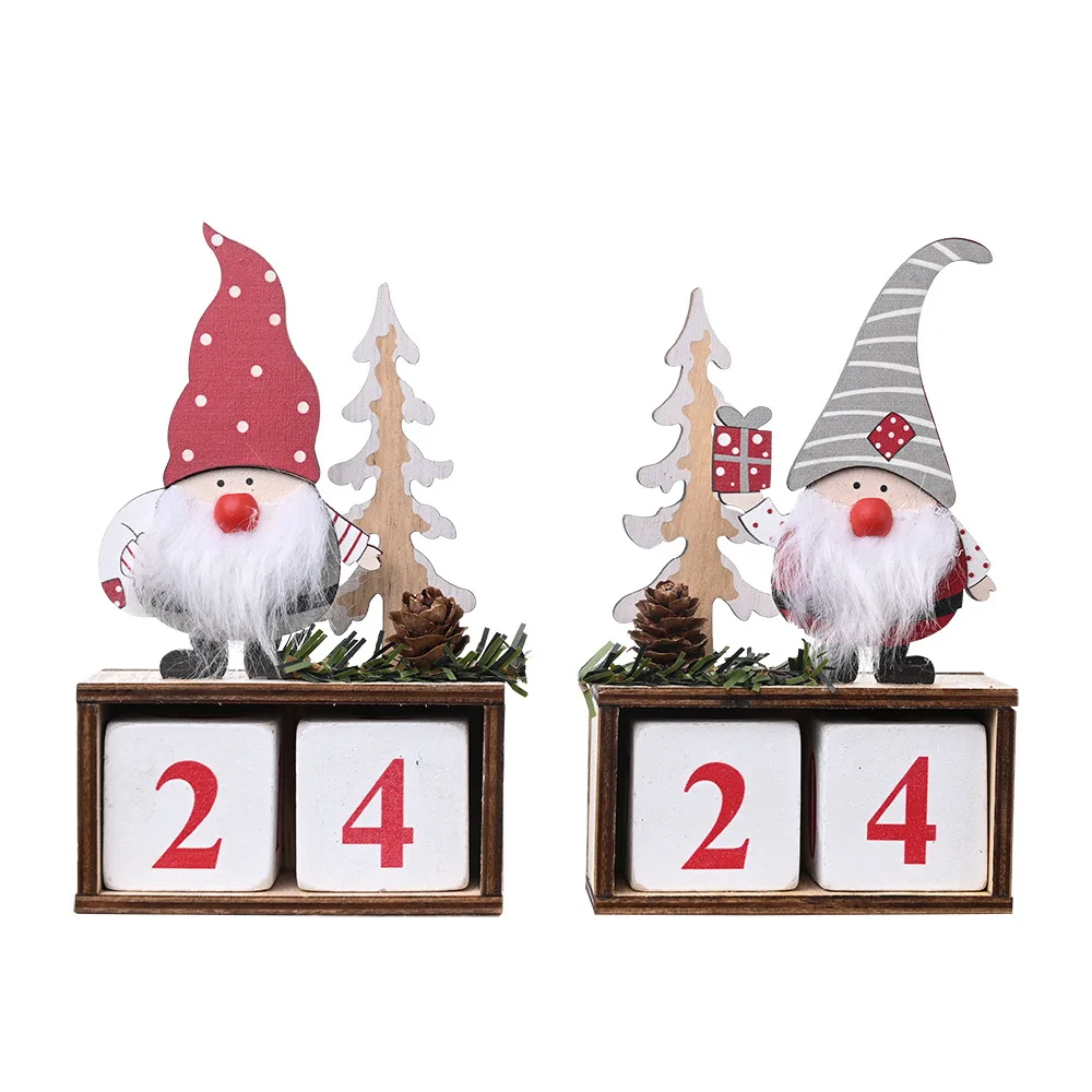 

2021 Christmas Calendar Merry Christmas Wooden Countdown Calendars Santa Claus Dolls Decor New Year Gifts