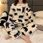 Пижамный комплект Женский фланелевый с длинным рукавом и принтом коровы и утки