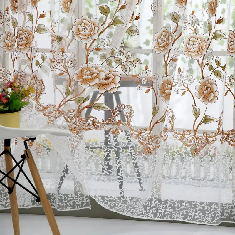 

ZL 100 * 200CM House Living Room Office Fashion Flower Print Curtains Tray Offset Printing Peony Screens Window Curtain