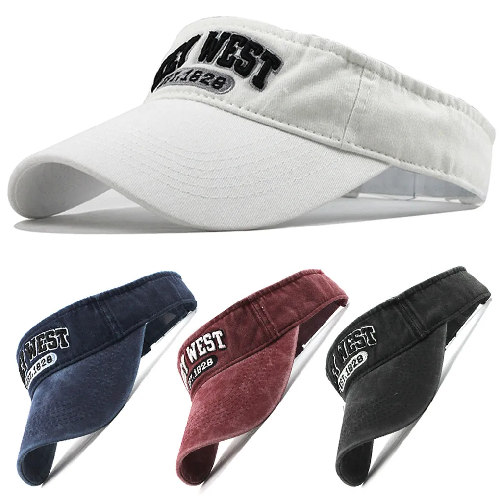 

#48 Beach Hat Gorras Unisex Empty Top Sun Hat Washed Canvas Visor Outdoor Embroidery Cap Adjustable