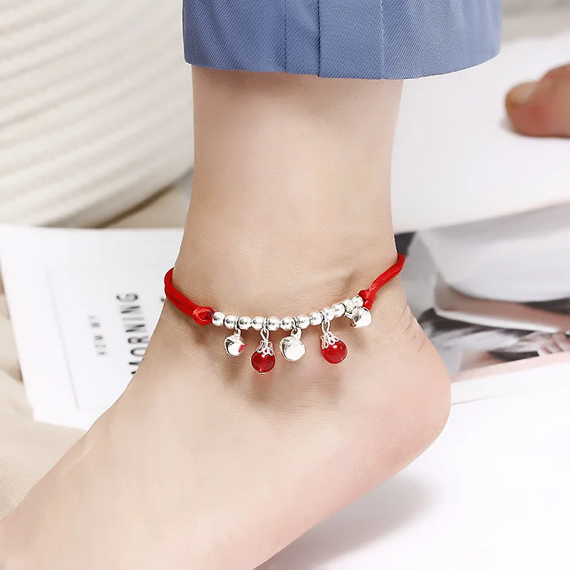 

JL61 Korean Version Simple Bell Red Rope Anklet And Handmade National Style Anklet For Women Alloy Jewelry Wholesale