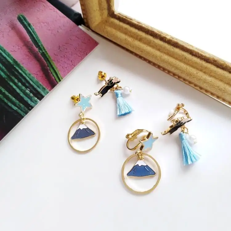 2019 японский дизайн серьги Fuji с эмалью в виде звезды винтажные матовые креативные