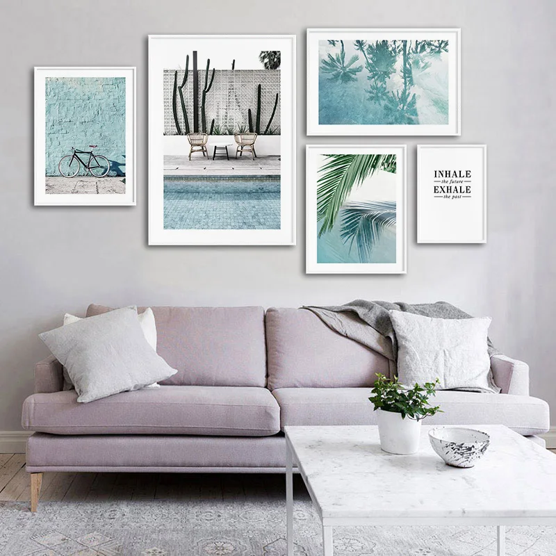 

Тропическое украшение холст картина синее море велосипед Пейзаж Плакат скандинавский принт декоративные настенные художественные картин...