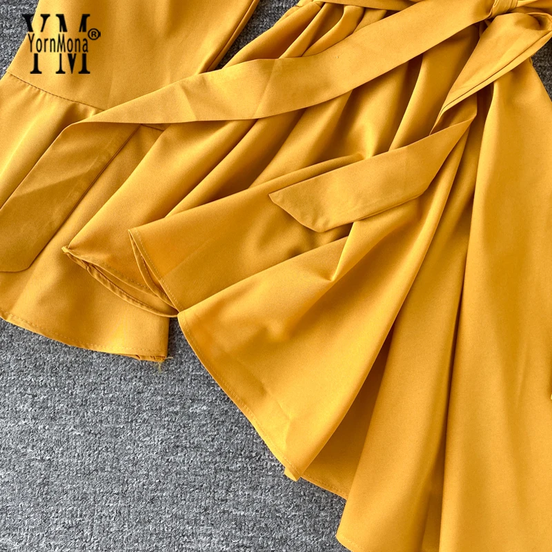 YornMona новинка весенне-осенняя модная женская блузка рубашка элегантная бандажная