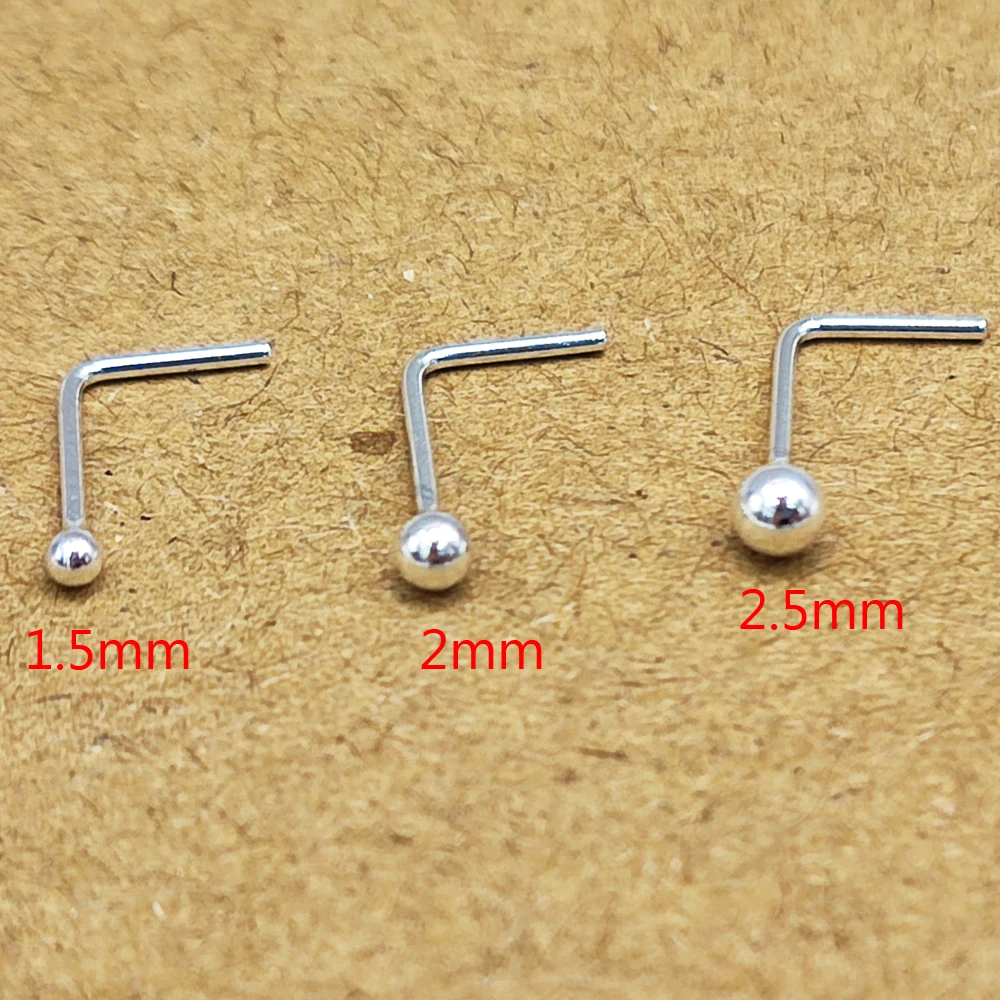 50pcs Tiny Ball Nose Stud Wire Pin Piercings 1.2mm 1.5mm 1.8mm 2mm 2.5mm L shape  24G Nez Piercing jewelry 925 Sterling Silver