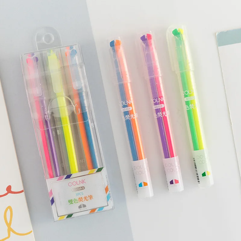 3Pcs/set Creative Highlighter Two-color Two-line Art Marker Brush Novel Diary Journal Drawing Pen Student Stationery Supplies | Канцтовары