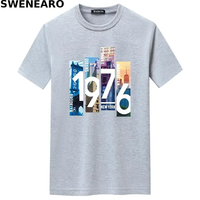 

SWENEARO 2021 summer new style 1976 printed T-shirt men's casual O-neck short-sleeved brand T-shirt men's breathable T-shirt men