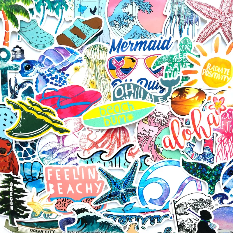 50 шт. летние солнечные наклейки пейзаж граффити игрушка морские волны пляж для