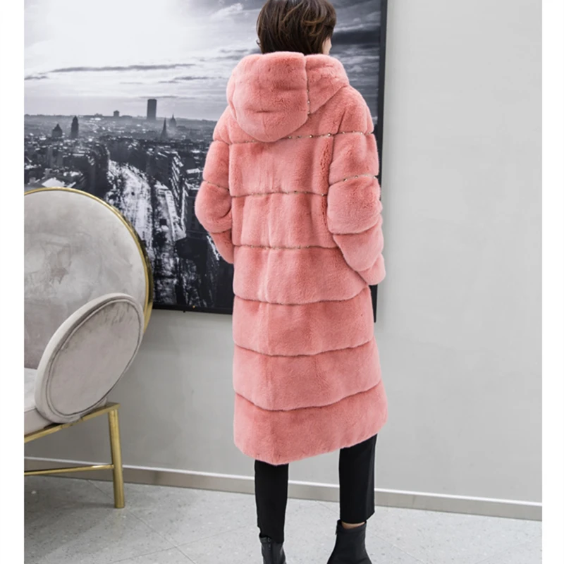 Длинная куртка из натурального меха норки с круглым вырезом новая модная