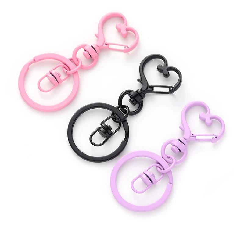 

5pcs Heart Keychains Color Paint Metal Clips Key Ring DIY Women Fashion Jewelry Accessories Keychains