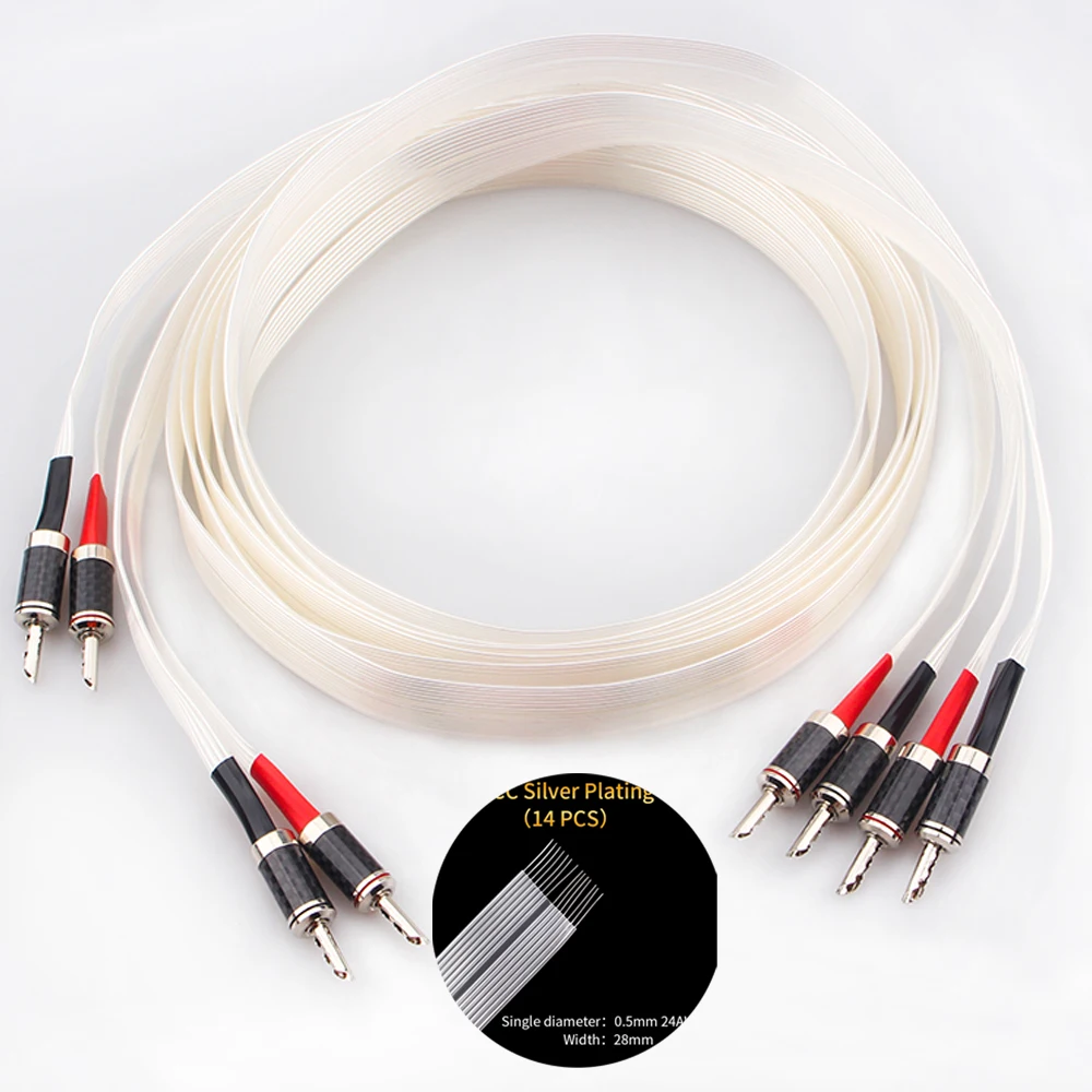 

Hifi Silver Flat Audio Speaker Cable Decoder Amplifier Hi-end Equipment Connection Cable Carbon Fiber Banana or Spade Y Plug