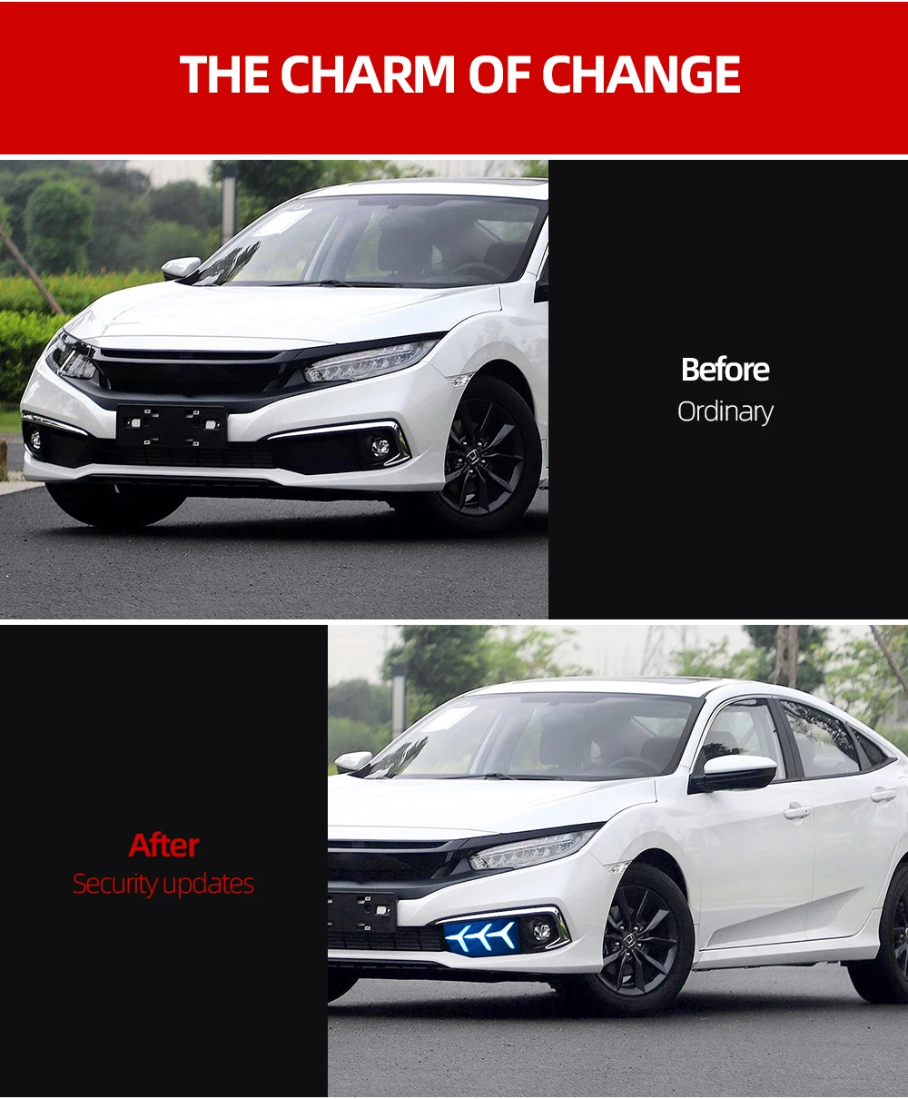 Автомобильный мигающий 1 пара светодиодный DRL для Honda Civic sedan с движущимся сигналом светодиодный противотуманный фонарь крышка дневной ходовой светильник