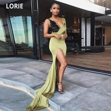 Lorie vestido de noite elegante, rendado, cetim, longo, formal, baile, festa, decote em v, fenda alta, eventos especiais, simples, trem (4)