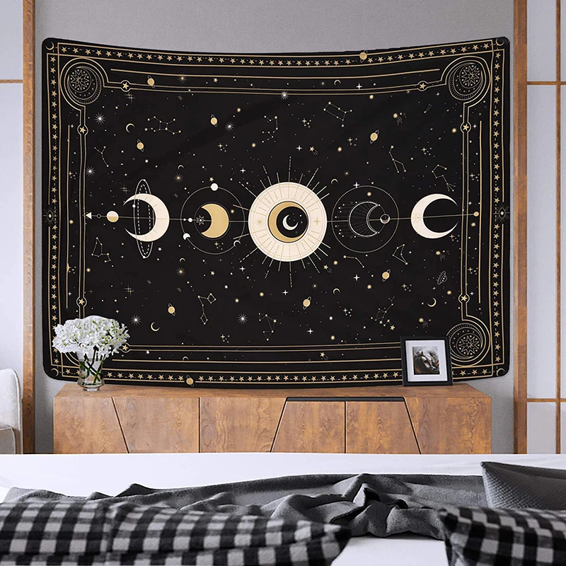 

Black And White Moon Tapestry Astrology Decoration Wall Art Bedroom Psychedelic Scene Starlight Art Home Decoration