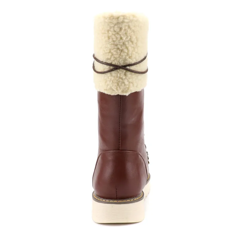 Odetina New Women Platform Lace Up Combat Mid Calf Boots Cross Tied Faux Thick Fur Non-slip Winter Warm Snow Plus Size 48 | Обувь