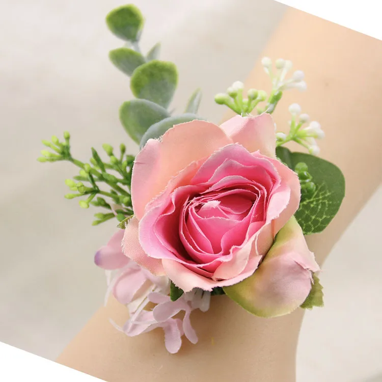 H Wrist Flower YO CHO Свадебный планировщик розы Искусственный шелк цветок на запястье корсаж браслет жених бутоньерка белый свадебный для мужчин свадебные цветы - Цвет: H Wrist Flower
