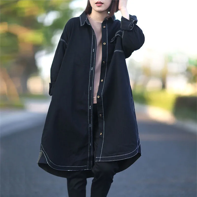 Однотонный желтый черный плащ женская джинсовая куртка с длинным рукавом