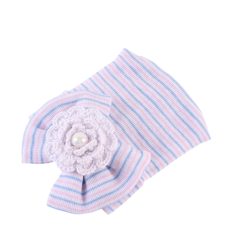 Newborn Baby Hat Toddler Warm Hats Cotton Striped Caps Soft Hospital Pink White Boys Girls Bow Beanies for New Born 0-6M | Детская