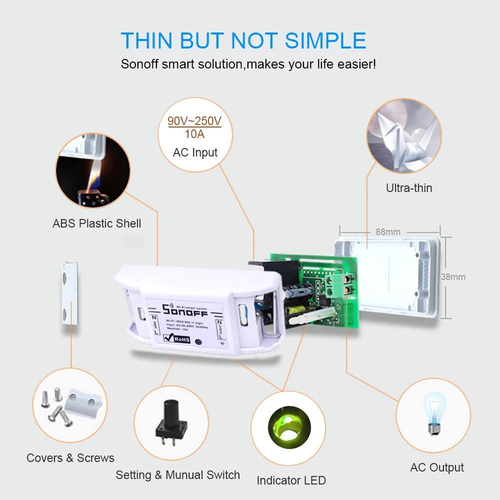 Беспроводной смарт переключатель Itead Sonoff Basic с Wi Fi пультом дистанционного