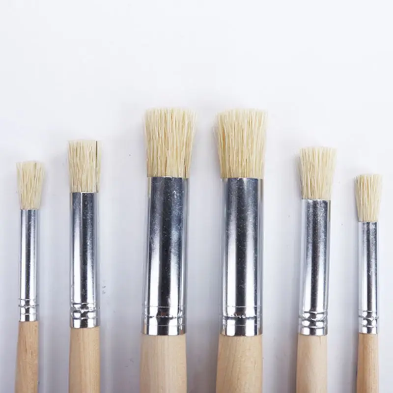 

L38D 6pcs/set Watercolor Painting Stencil Brush Different Size Wooden Handle Kids Student Professional Art Supplies