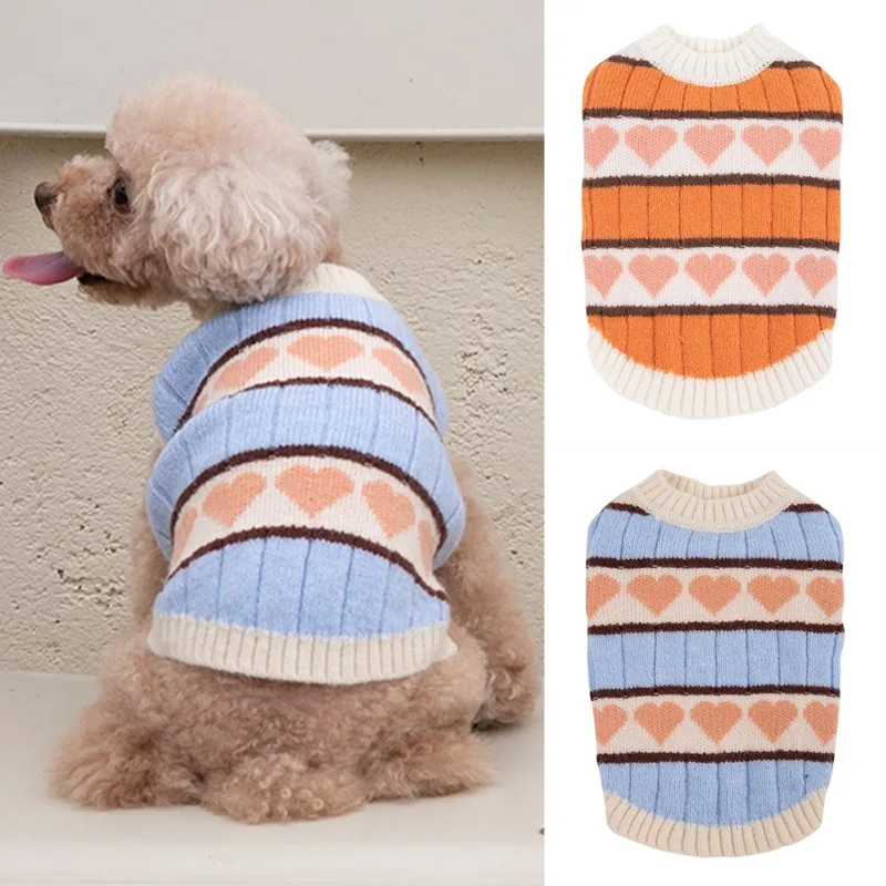 

Pet Dog Sweater Pullover Dog Clothes for Small Dogs Cats Striped Love Round Neck Sweater Puppy Jacket Pet Clothing XS-3XL